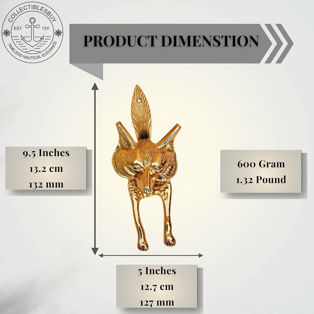 Decorative Gold Fox Head Door Knocker - Solid Brass Animal Front Door Hardware for Home, Cottage & Cabin Entry