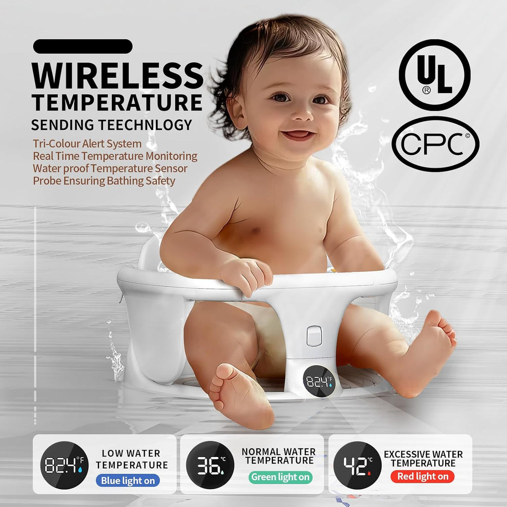 Bath Seat 6+ Months with Temp Display Non-Slip Suction Base Tub Seat