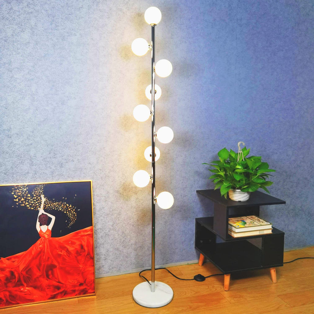 Modern Creative Floor Lamp,Globe High Pole Standing Lamp, Tree Lamp Chrome Finish,9 Bulbs Included
