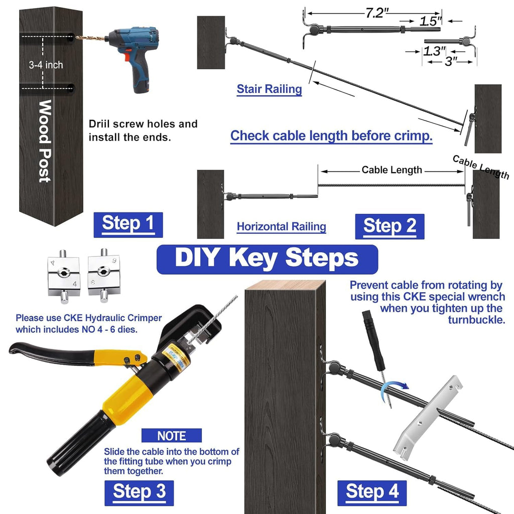20 Pairs 1/8" Black Cable Railing Hardware Kit Swage Toggle Turnbuckle for Wood Post, T316 Stainless Steel Black Deck