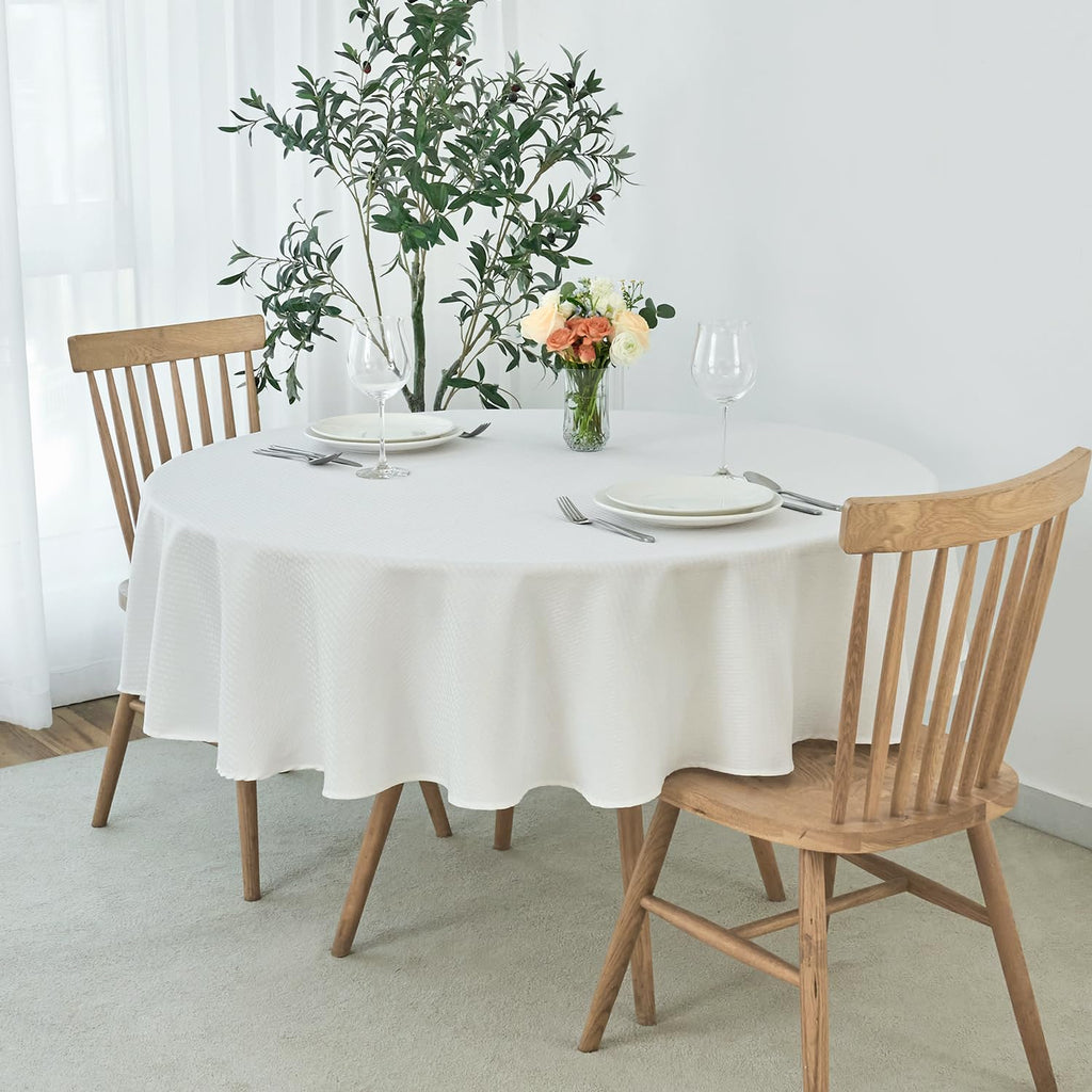 Round Weaved Texture Design Tablecloth Spill-Proof Wrinkle Free Soft Washable Table Cloth for Circular Table Cover