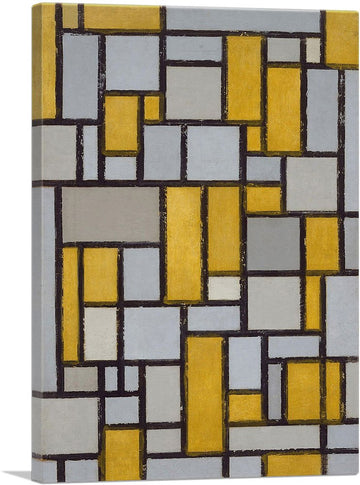Composition with Grid #1 1918 Canvas Art Print Stretched Framed Painting Picture Poster Giclee Wall Decor by Piet
