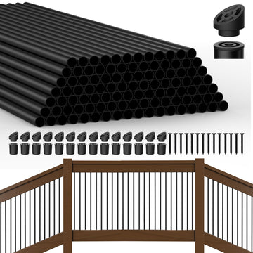 105 Pack 26" Aluminum Deck Balusters, 3/4" Round Deck Railing Spindles with Conectors and Screw, Hollow Metal Deck
