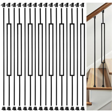16 Pack Balusters for Staircase Interior Hollow Narrow Rectangular and Straight Stair Spindles 1/2" Square Iron