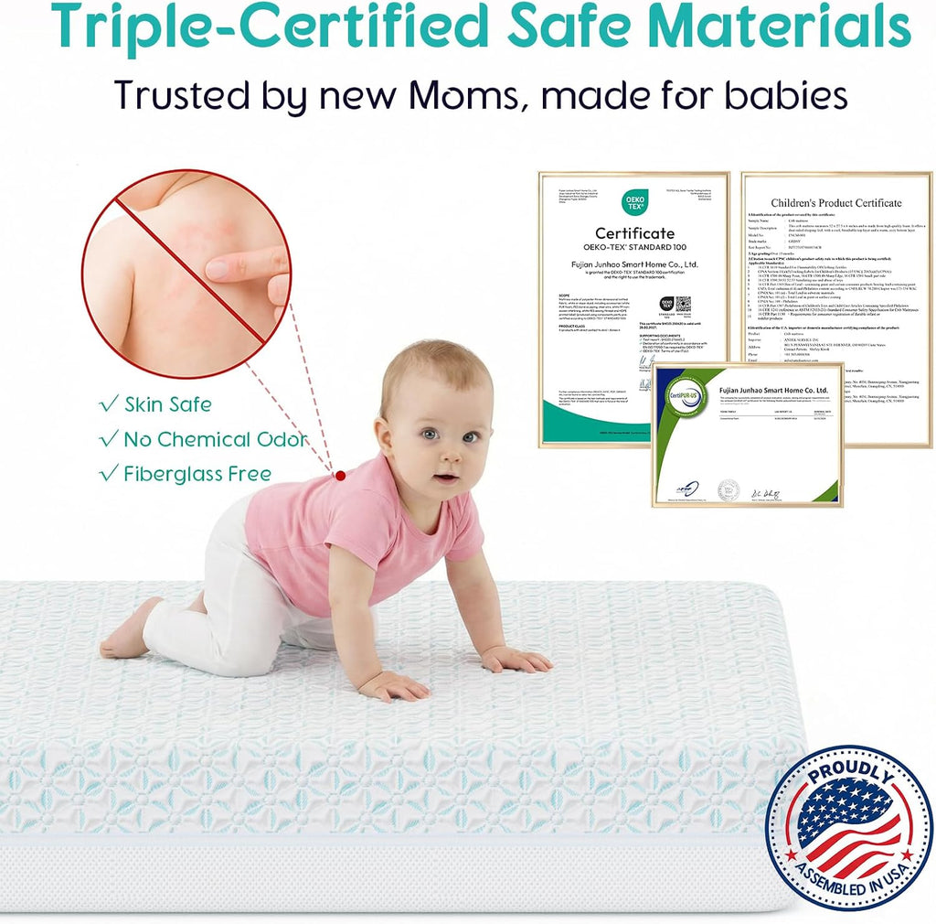 4 in 1 Crib Mattress, 6" Dual Sided Memory Foam Toddler Bed Mattress, Cotton Heat & Tencel Cooling Cover, Firm