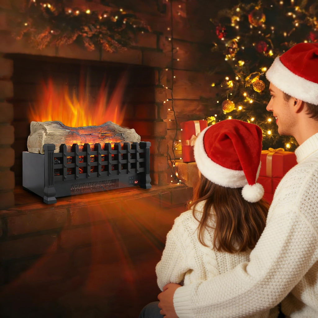 21" Electric Fireplace Log Set, Fireplace Insert with Realistic Flame, Adjustable Flame Brightness, Thermostat, 9H