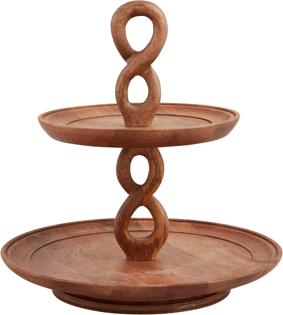 X 14" Dia Twisted Handle Tiered Server, Brown