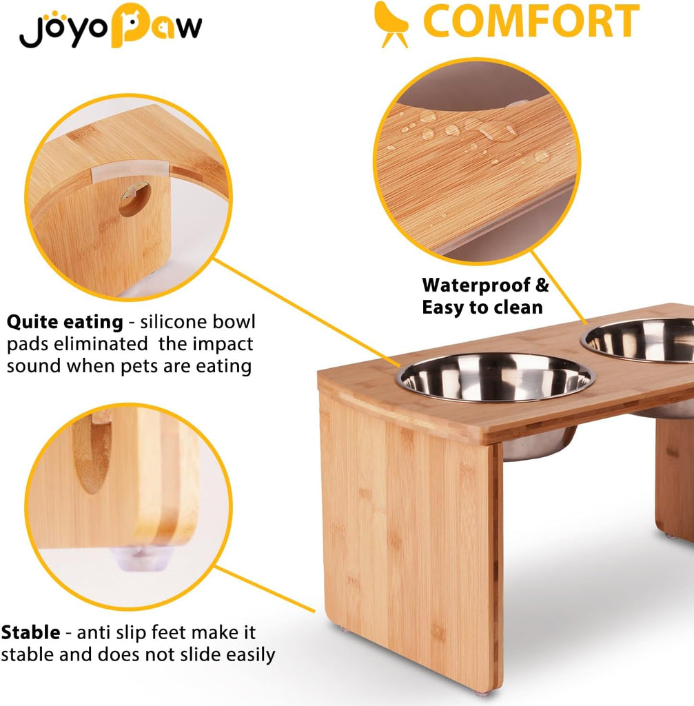 Elevated Dog Bowls, Bamboo Raised Dog Bowl Stand (10" Tall)