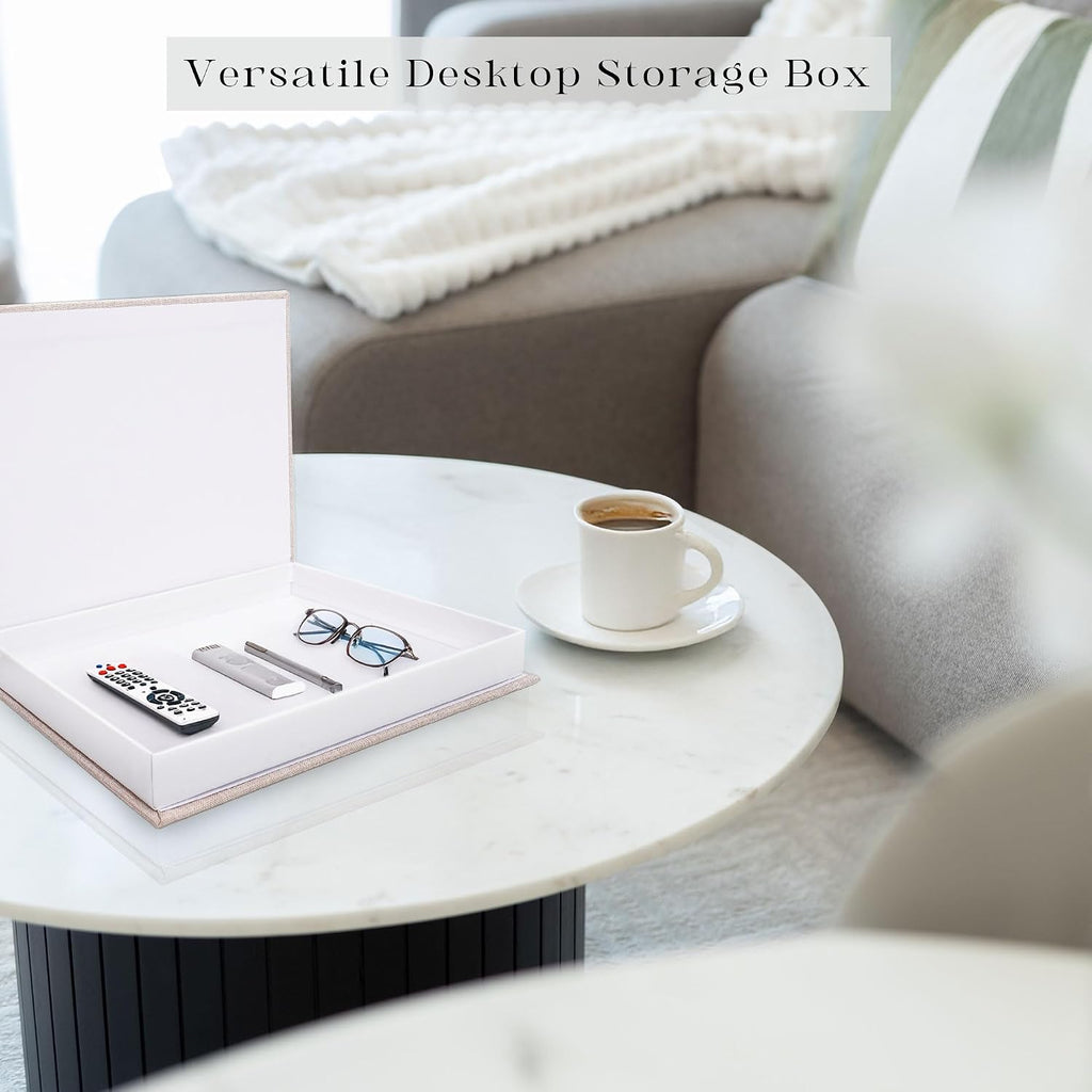 Book Shaped Storage Box Set of 2, Linen Black | Faux book organizer for bookshelf coffee table, eco-friendly