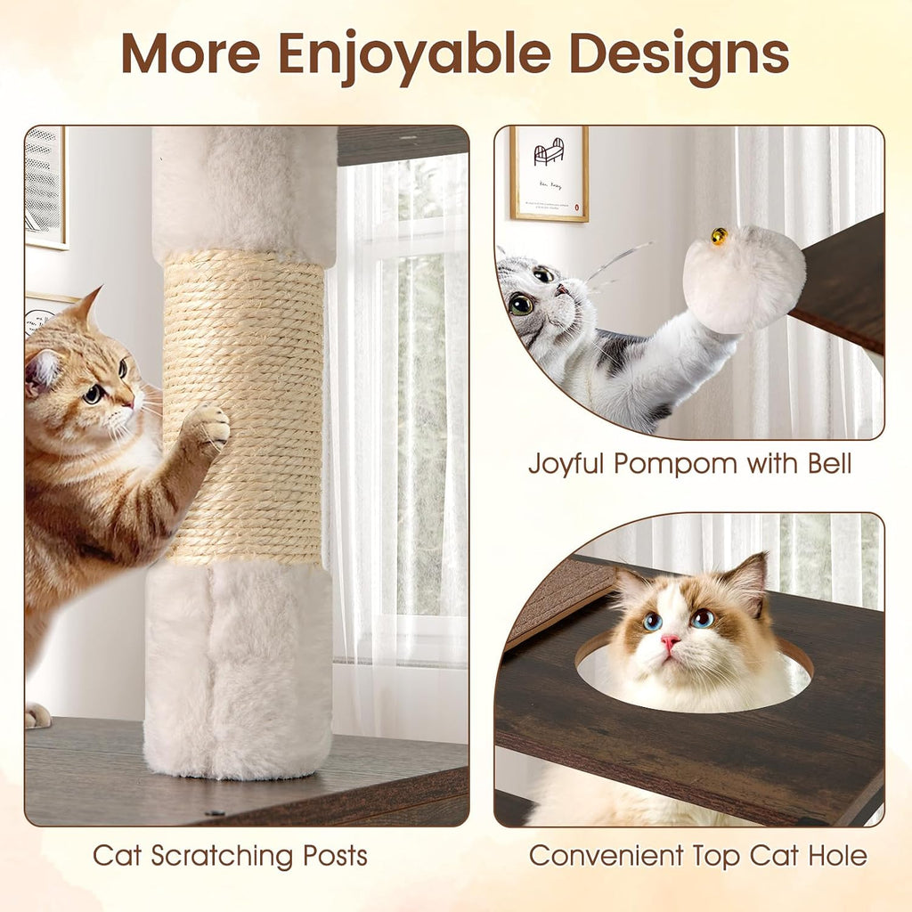 Modern Cat Tree, 52 Inch Multi-Level Cat Tower with Metal Frame, 2 Wooden Condos, Sisal Scratching Posts, Detachable