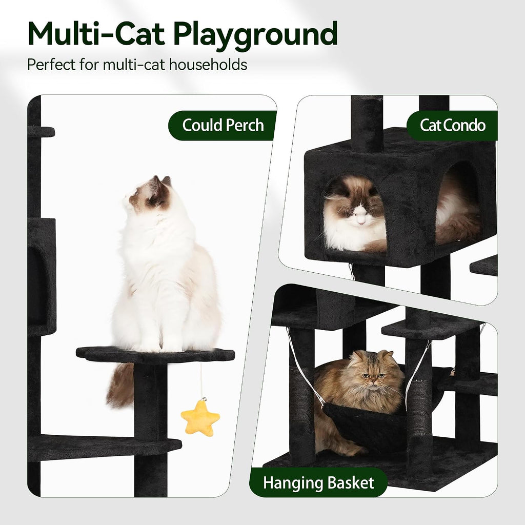 Black Cat Tree, 79in Tall Tower for Multiple Indoor Cats Large Adult
