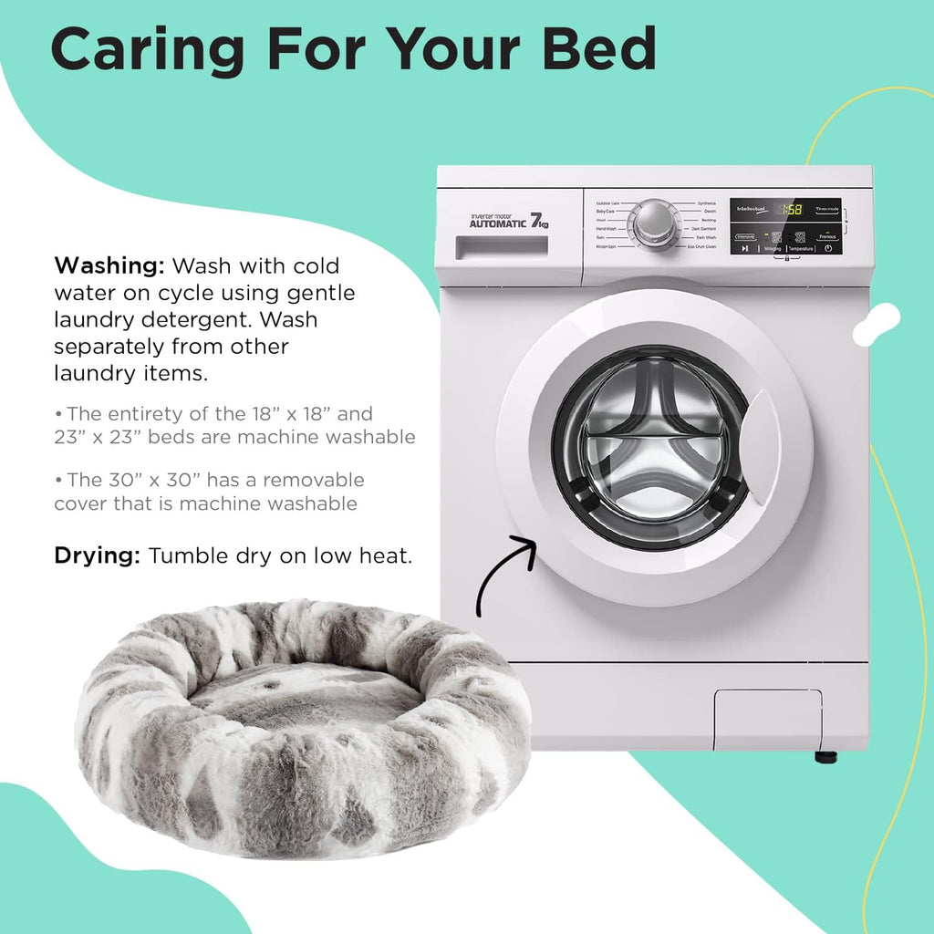 Patterned Lux Faux Fur Calming Donut Dog Bed, Gray, Small, 23x23
