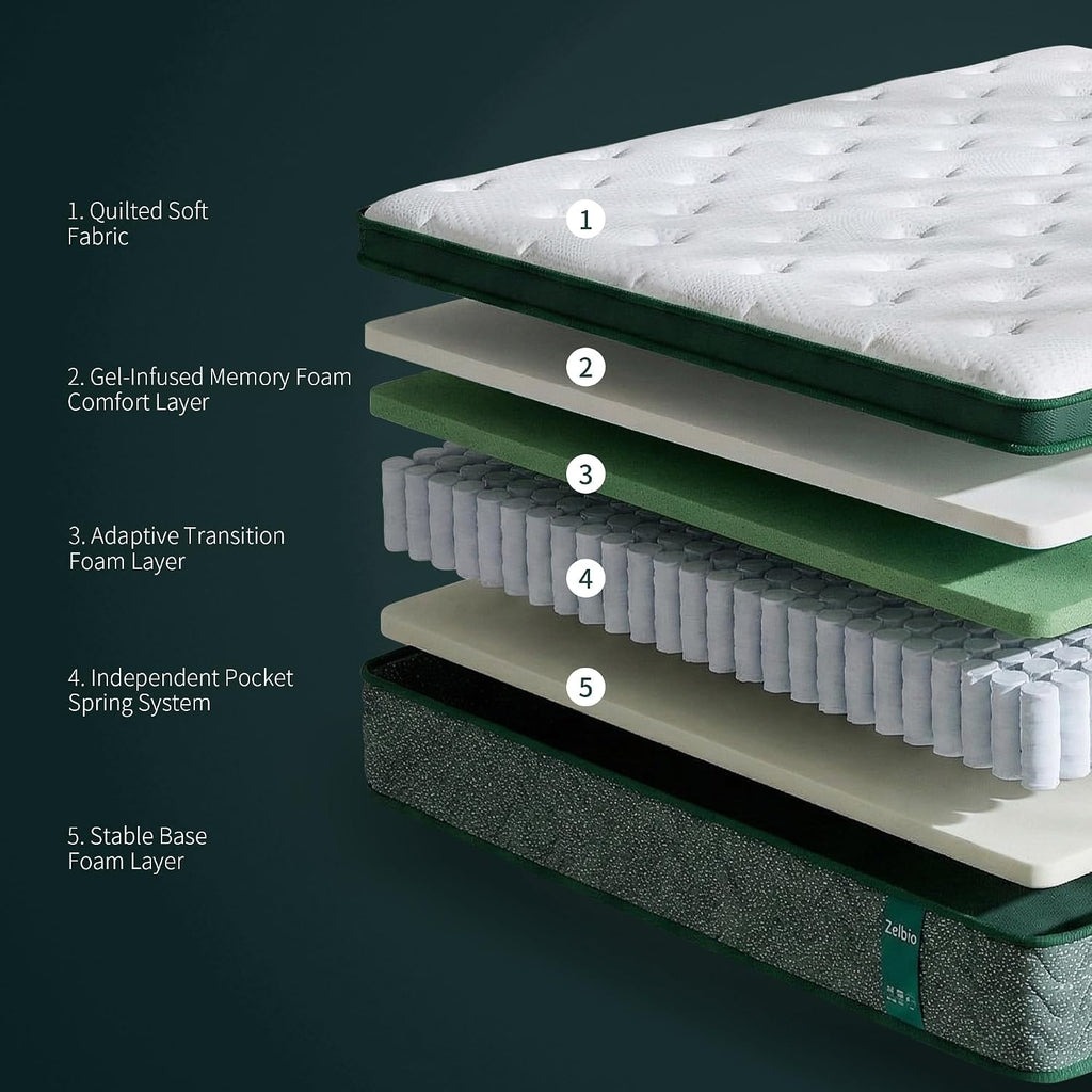 Queen Hybrid Mattress, 12" Gel Memory Foam Mattress in a Box, Cooling Medium Firm Bed with Wrapped Coils, CertiPUR-US