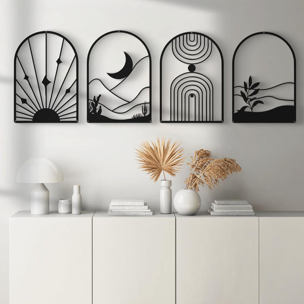 4 Pack Black Abstract Metal Wall Art, Minimalist Décor Single Line Art Wall Décor, 3D Textured Metal Wall