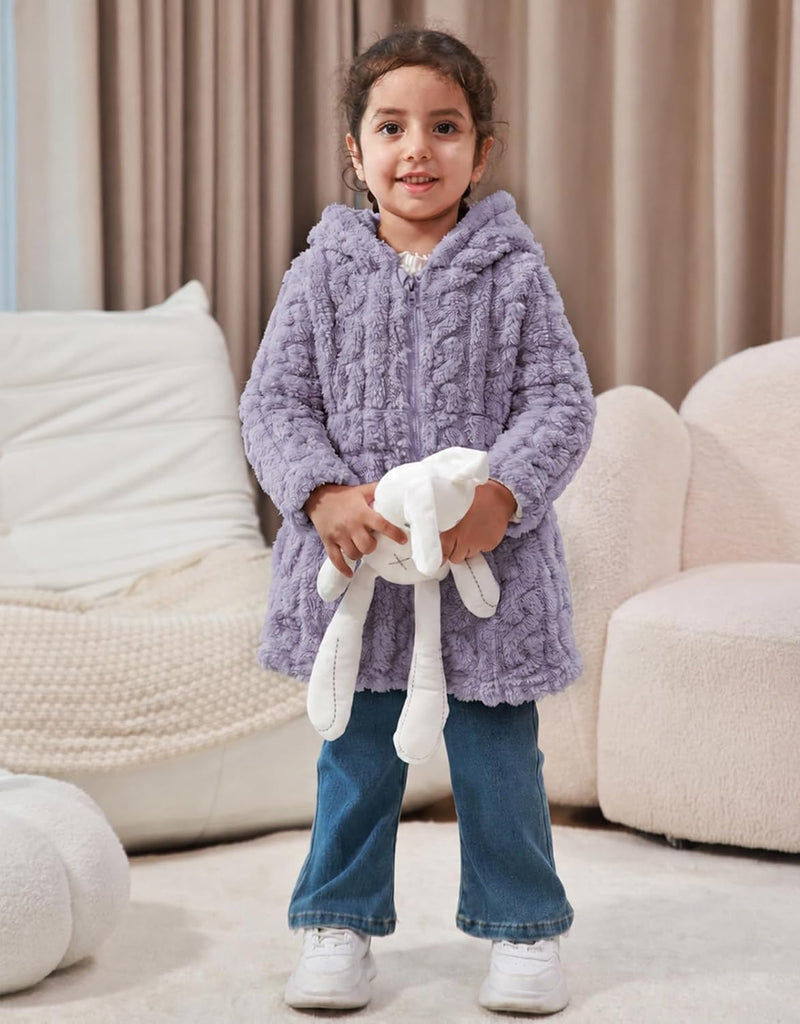 Toddler Girls Fleece Jacket Hooded Zip-up Warm Coats 2-6 Years