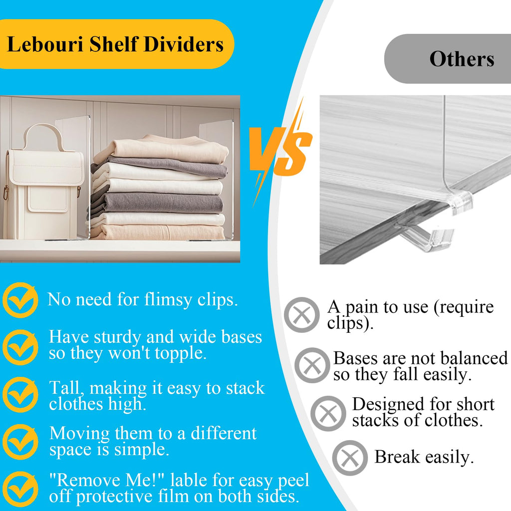 Clear Acrylic Shelf Dividers Closet Organizers for Organization Enthusiasts