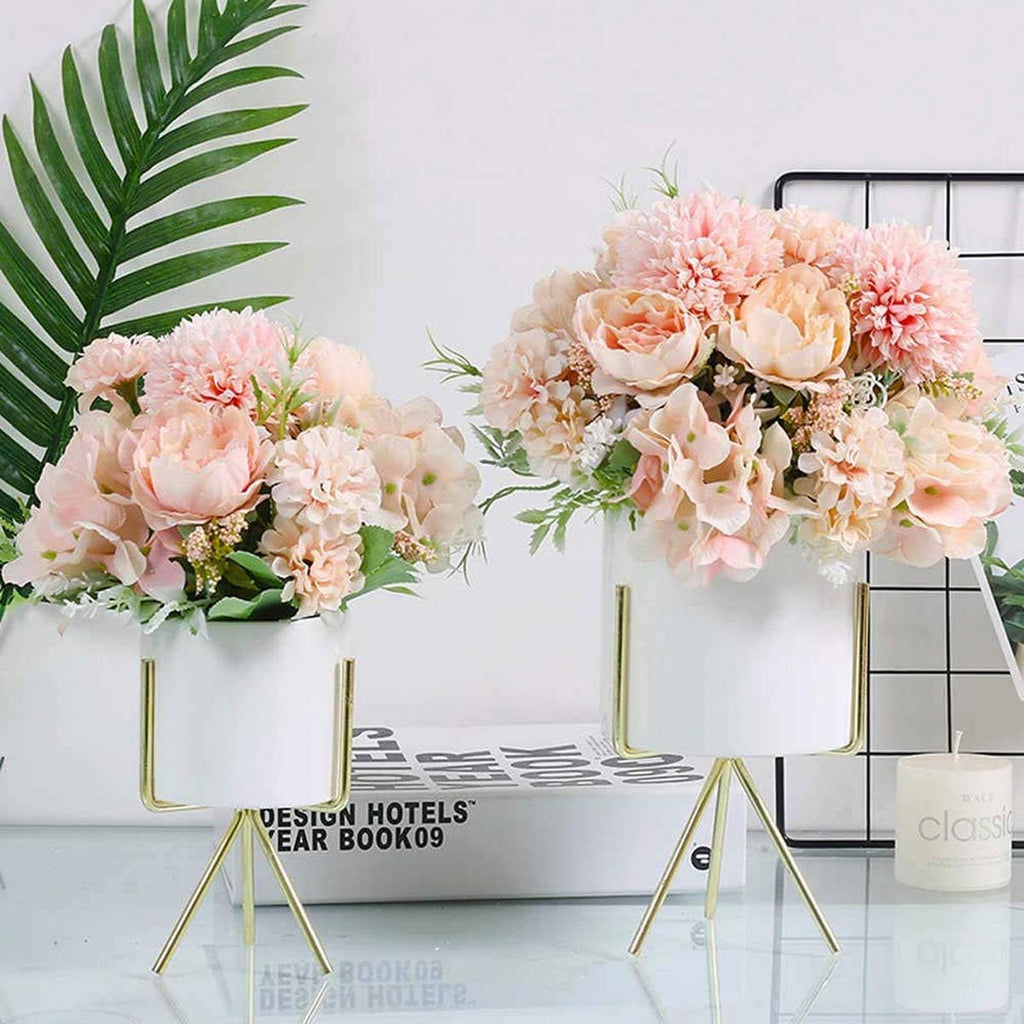 Artificial Flowers, 2 Pack Fake Peony Silk Hydrangea Bouquet Decor Plastic Carnations Daisy Realistic Flower - Set of 2