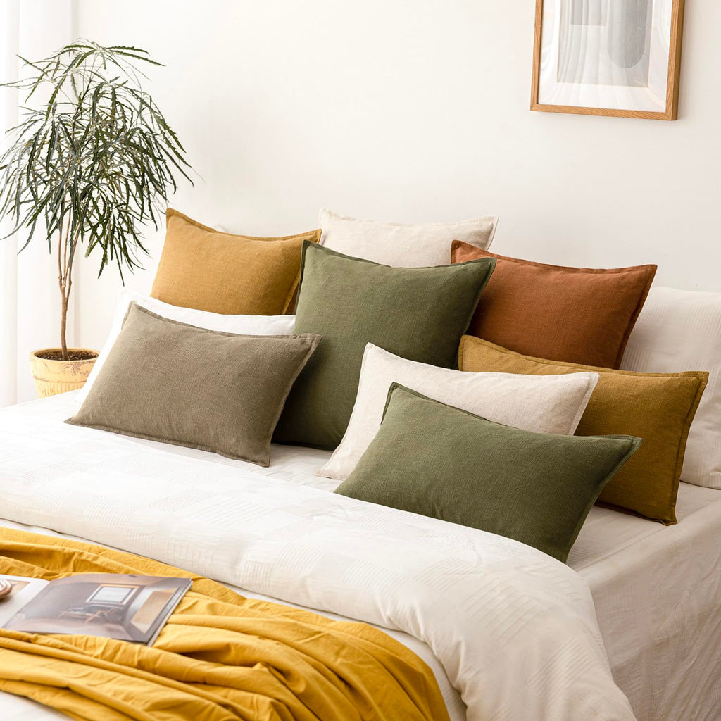 Decorative Linen Lumbar Throw Pillow Covers 12x20 Natural Beige