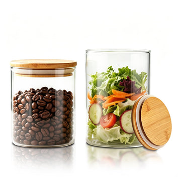 Glass Food Storage Jars with Airtight Lids, Clear Glass Jar with Bamboo Lid, Airtight Food Canister for Tea, Candy