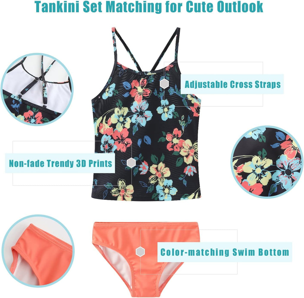 Girls 3 Piece Swimsuits Set Long Sleeve Rash Guard for Girls Tankini Bathing Suits Beach Swimwear