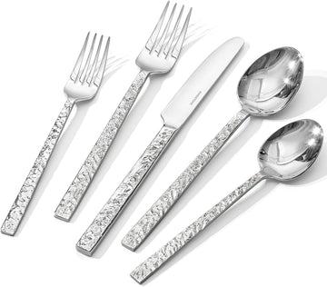 60 Pieces Hammered Silverware Set for 12, 18/10 Stainless Steel Heavy Duty Flatware Set, Tableware Cutlery Utensil Sets