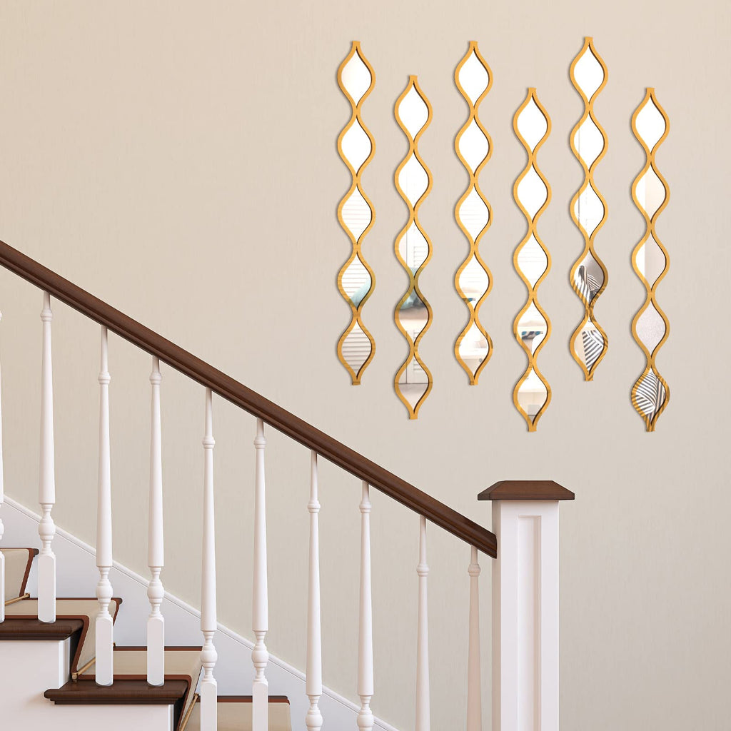 6 Pcs Acrylic Teardrop Mirror Wall Decor, Boho Wall Art, Gold Edge