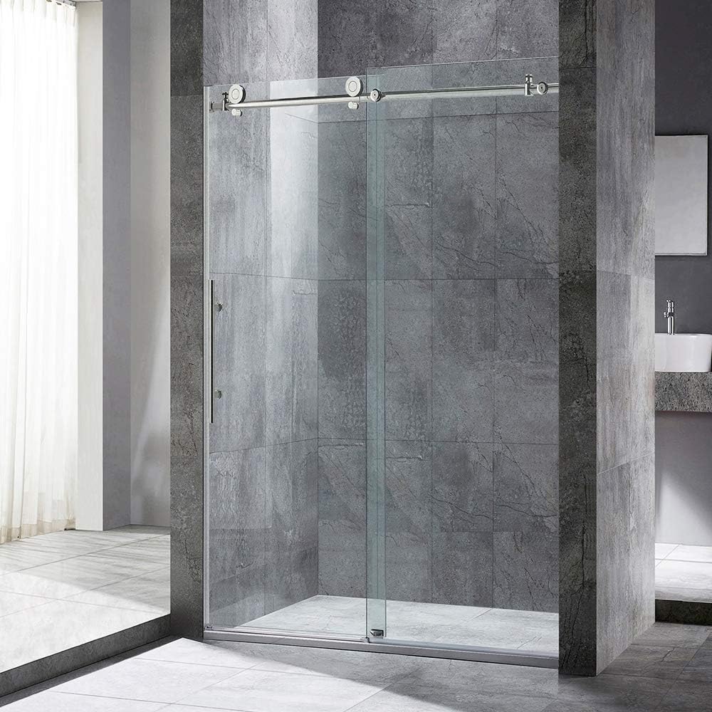 44-48"Wx76"H Frameless Shower Door, 3/8(10mm)Clear Tempered Glass with Explosion-Proof Film