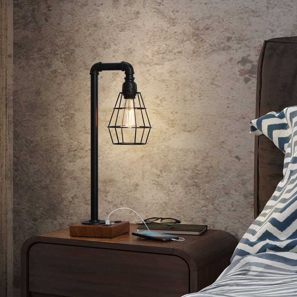 Industrial Touch Control Table Lamp with Metal Cage Shade, Desk Lamps