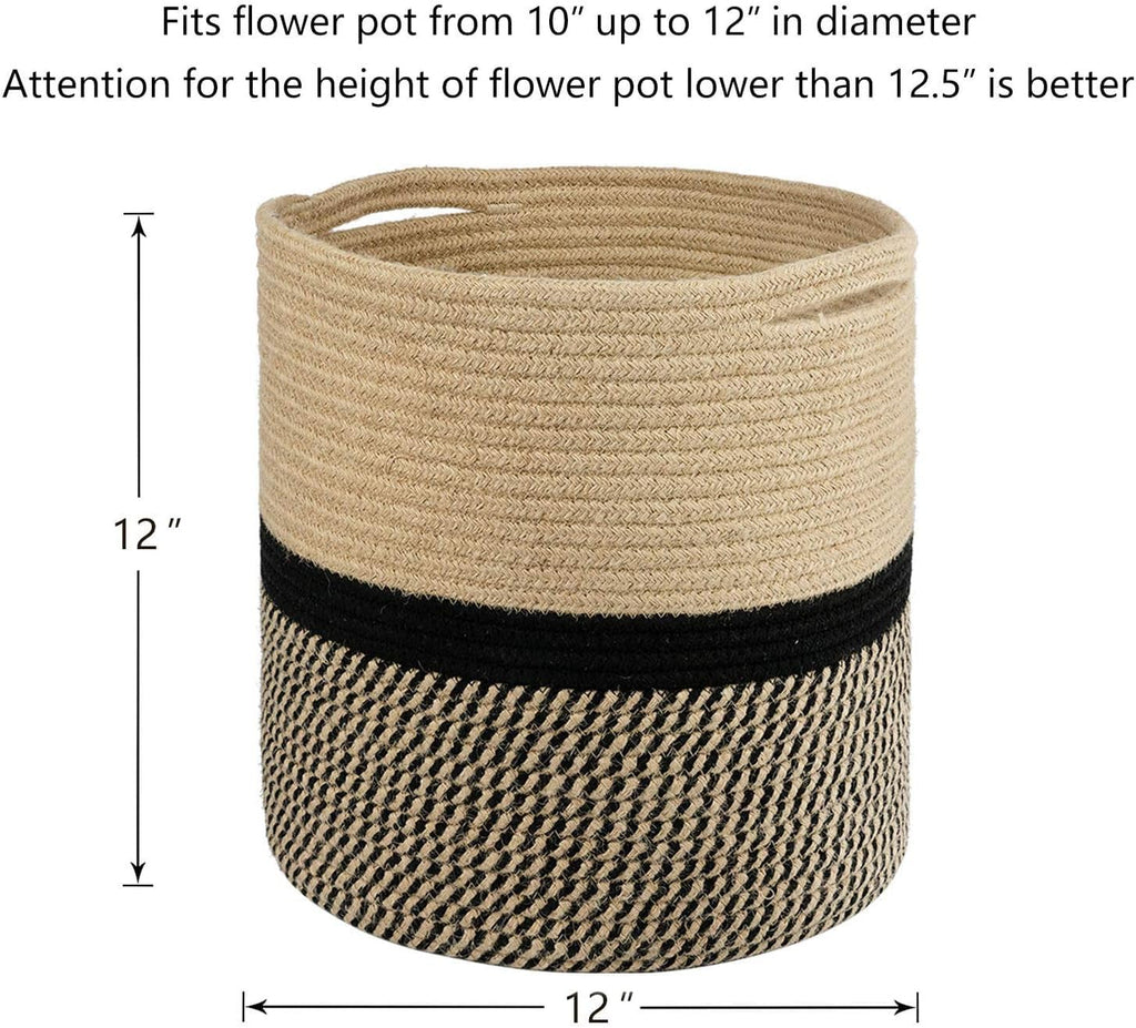 Large Jute Plant Basket, Planter for Indoor Plants, Black and Jute