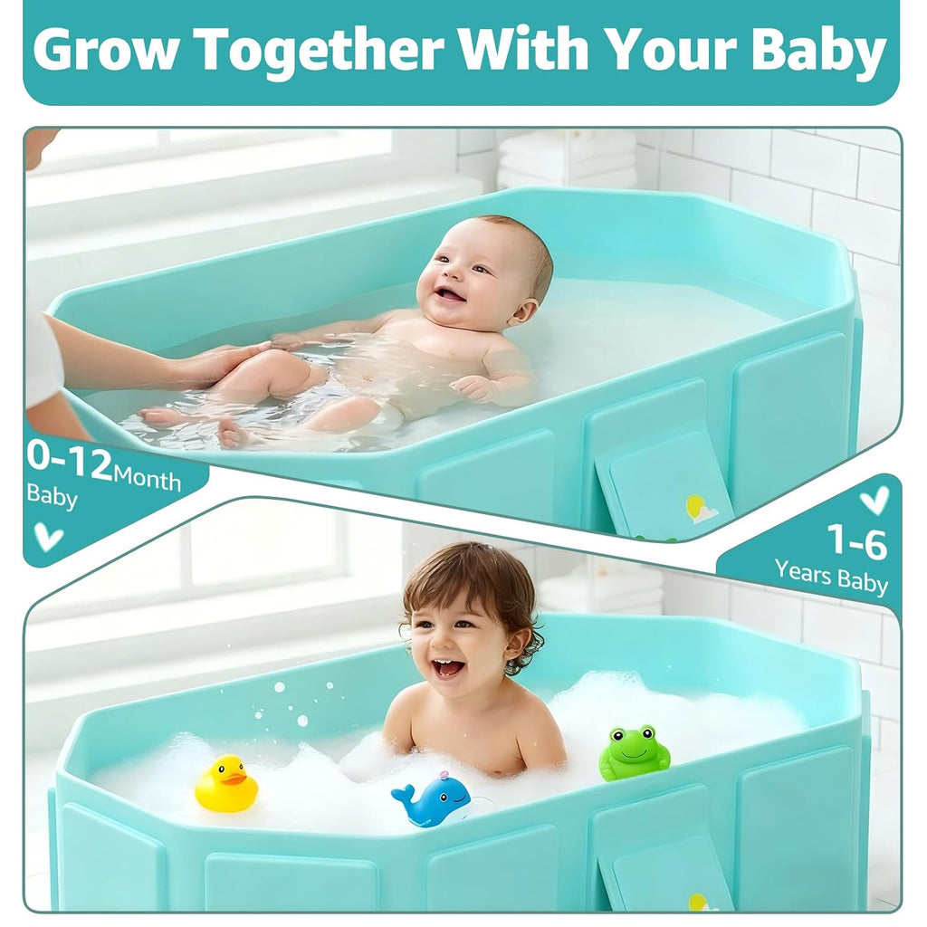 Collapsible Baby Bathtub, Toddler Bathtub with Drain Plug, Green