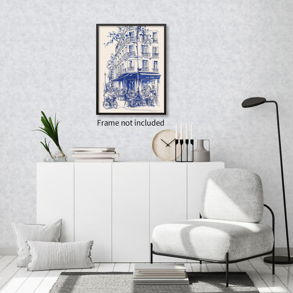 French Coffee Wall Vintage Paris City Landscape Travel Poster Blue Minimalist Abstract Watercolor Canvas Prints