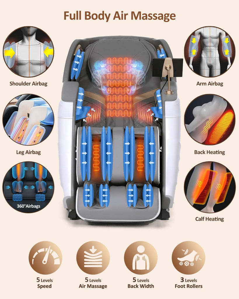 2026 Massage Chair Full Body, Body Scan, Zero Gravity Recliner, White | 20-Mode Shiatsu Massage Chair with SL-Track