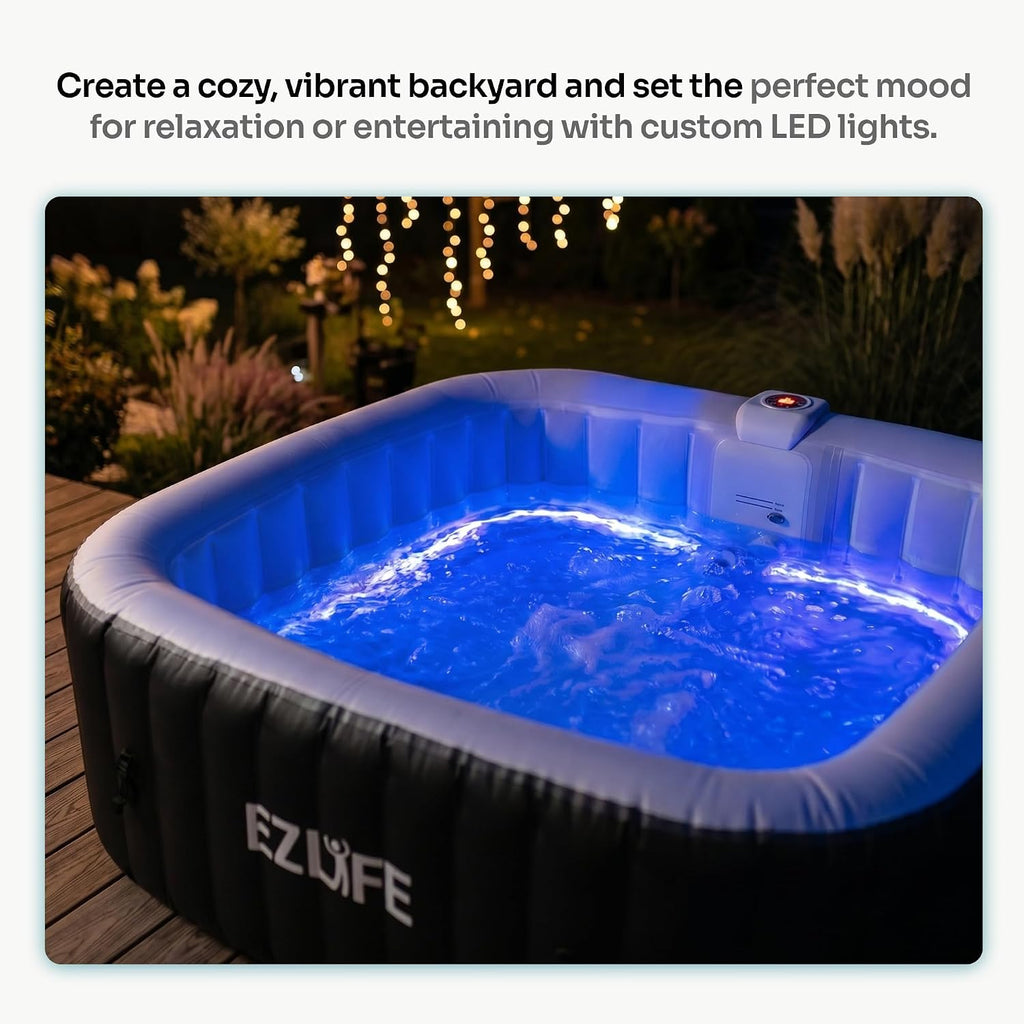 6-Person Inflatable Hot Tub Spa with LED Light Strip | 130 Air Jets, 1,350W Heater, 252-Gallon Square Spa with Cover