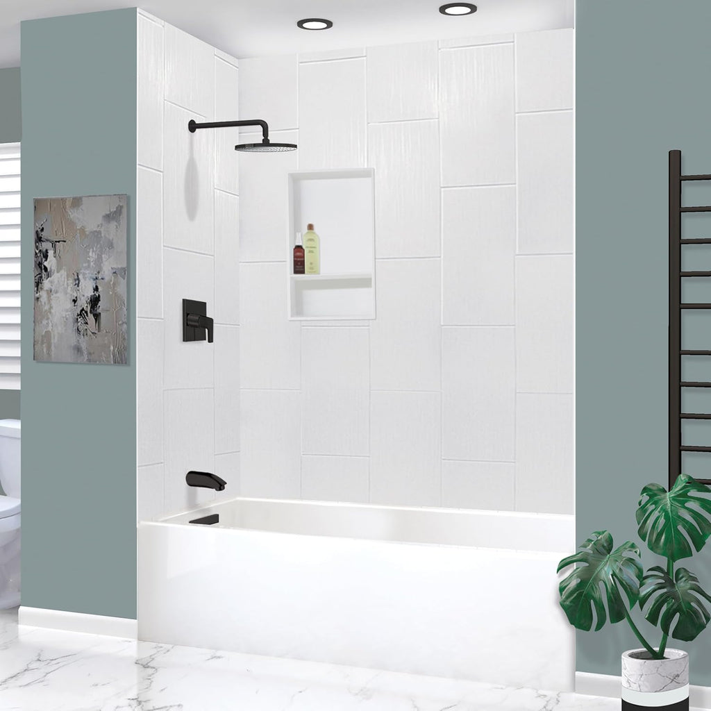 UATLN603220-L-MB Unity 60-in x 32-in x 20-in Alcove Acrylic Bathtub Kit With Left Hand Drain, White/Matte Black