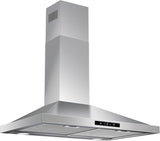 30 Inch Stainless Steel Wall Mount Range Hood 450 CFM 3 Speed Touch Control, LED Lights, Aluminum Filters, Convertible Ducted/Ductless