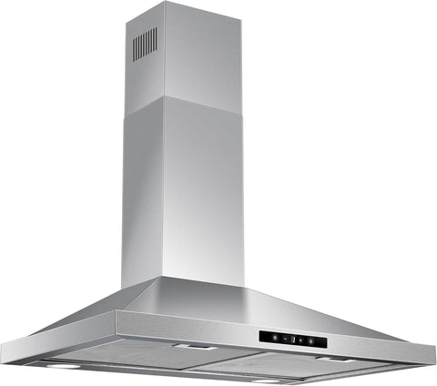 30 Inch Stainless Steel Wall Mount Range Hood 450 CFM 3 Speed Touch Control, LED Lights, Aluminum Filters, Convertible Ducted/Ductless