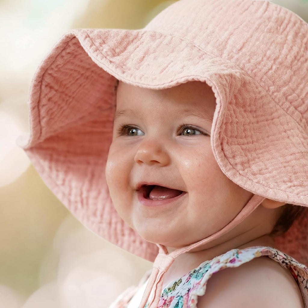 Pack Muslin Baby Girl Sun Hats with Wide Brim, UPF 50+, 0-6