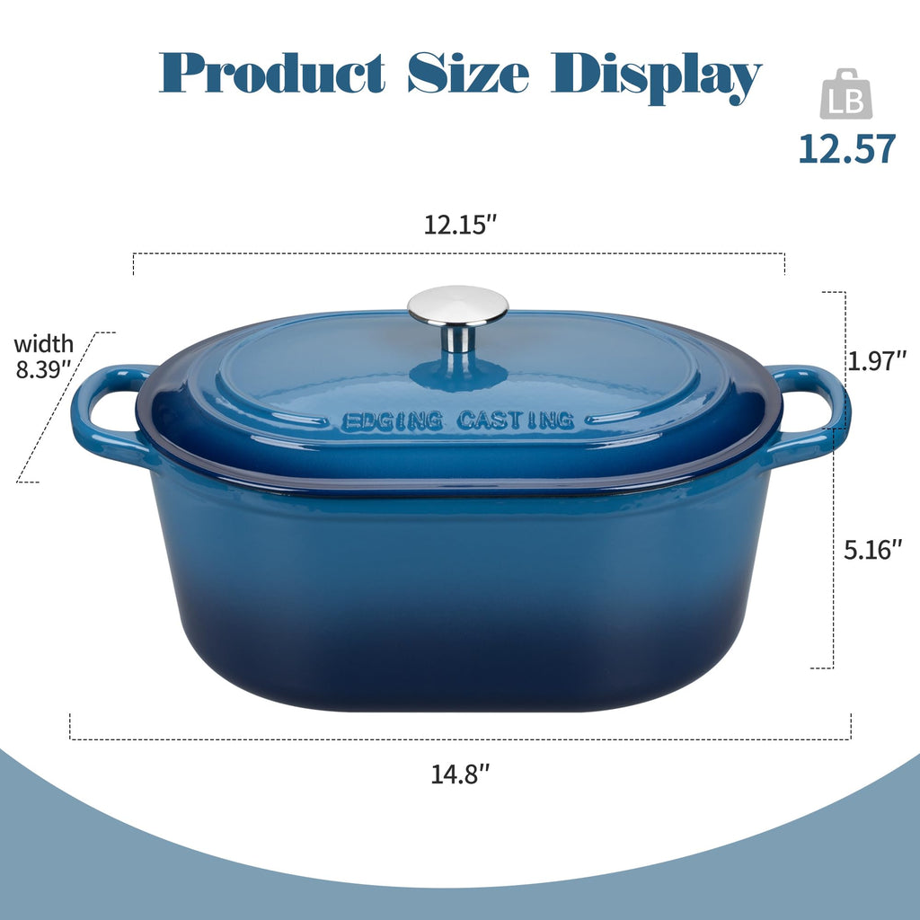 Enameled Cast Iron Oval Dutch Oven, 6QT, Lake Blue
