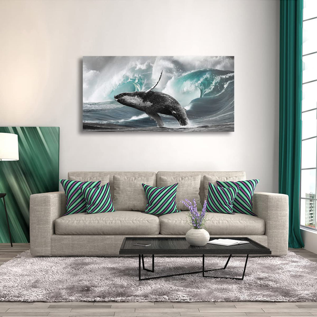 Surging Waves Whale Pictures Canvas Wall Art Bedroom Wall Decor, Surge Wall Art Print Paitnings Decor, Morden Artwork