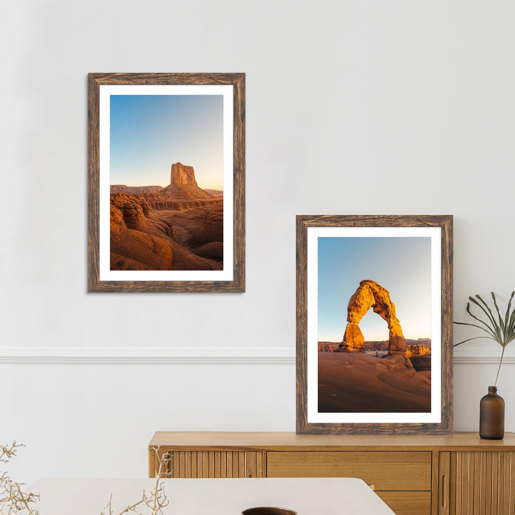 12x18 Picture Frame Set of 4, 12 x 18 Rustic Brown Wood(Mat 8.5x11)