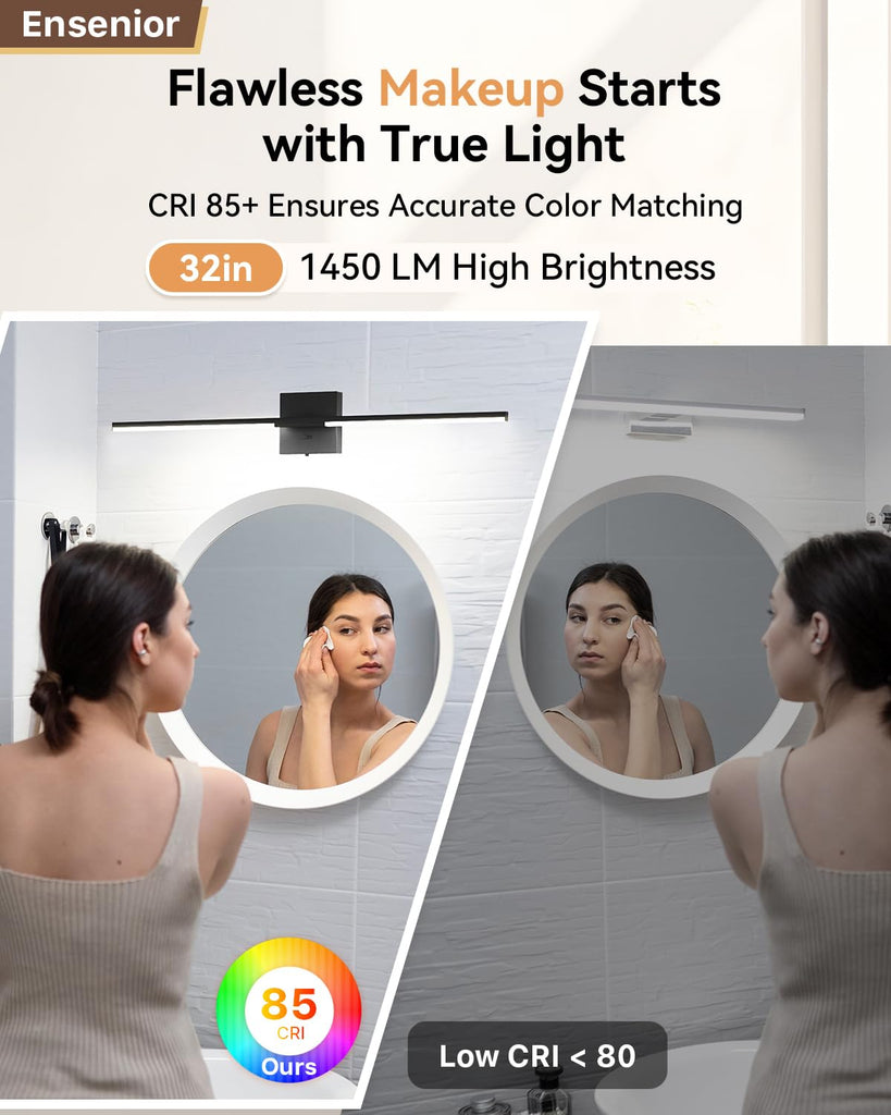 32" Modern Black Bathroom Vanity Lights, Built-in Dimmer, 5CCT