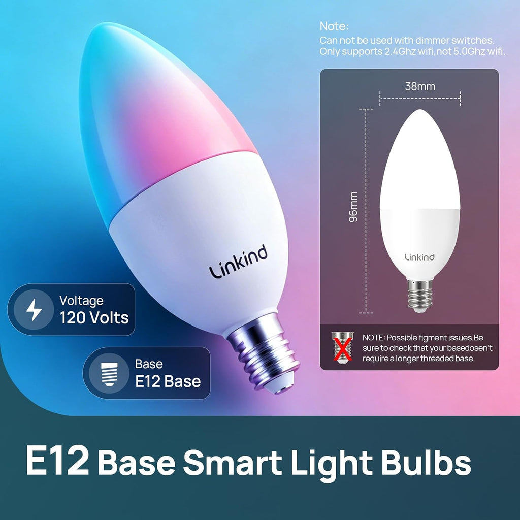 Matter E12 Led Bulb, Color Changing Smart Light Bulbs, 8 Pack