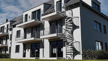 German Outdoor Spiral Staircase, Hot-Dip Galvanized Standpipe Expanded-Metal Step, Aluminum Handrail, 25-Step incl