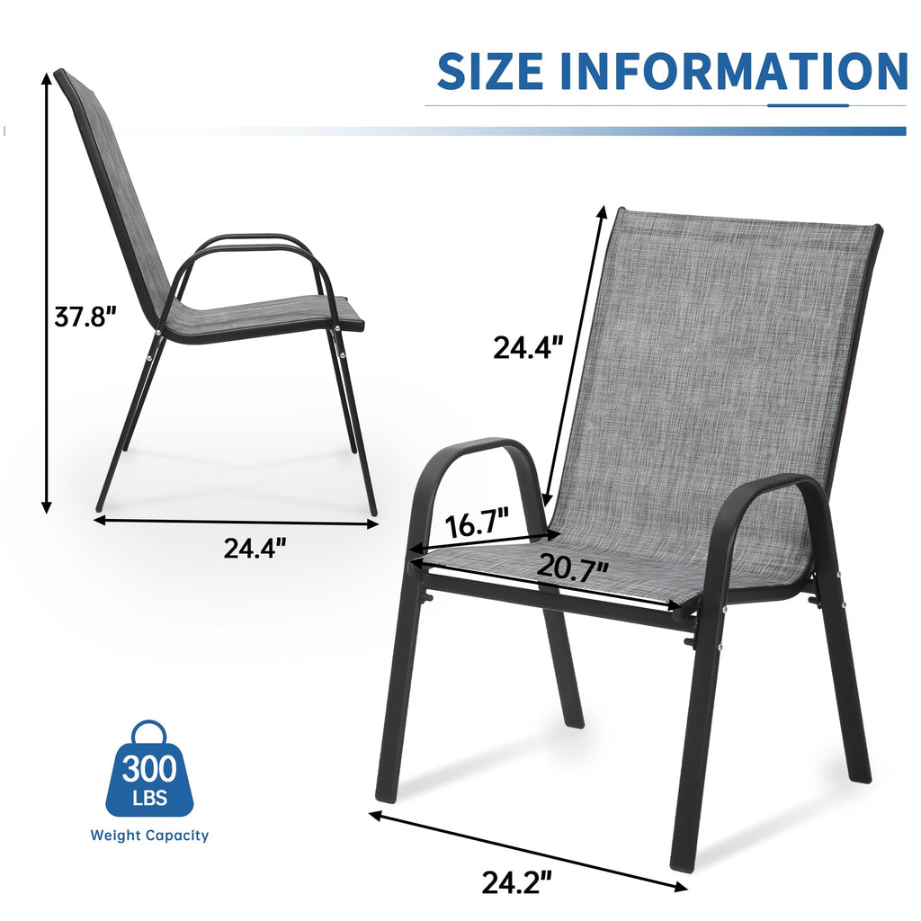 Patio Chairs Set of 8 - Outdoor Stackable Textilene Dining Chairs
