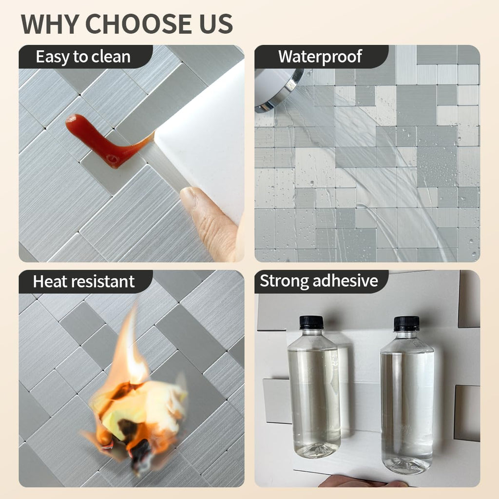 10-Sheet Metal Peel and Stick Tile Backsplash, Stainless Steel Kitchen Metal Backsplash Tile, Stick on Backsplash