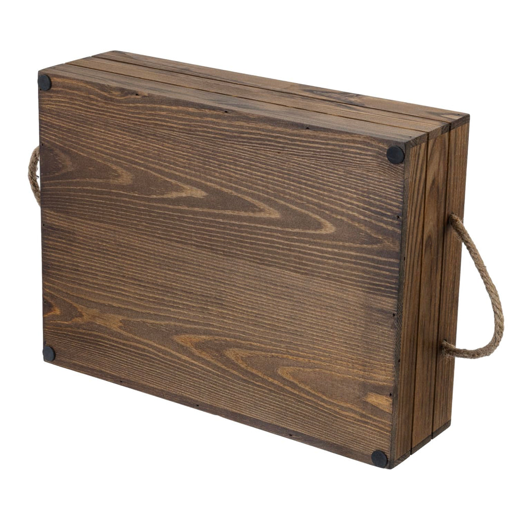 15 Inch Rustic Wood Storage Box, Farmhouse Crate with Handles