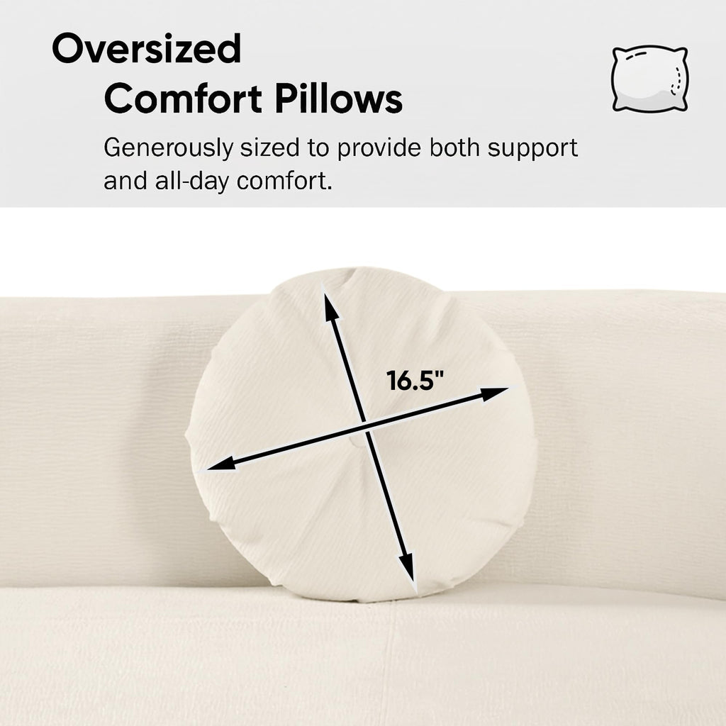 122'' Sectional, Extra Large with Soft Fabric Upholstery, Elegant Curved Design with Three Round Cushions