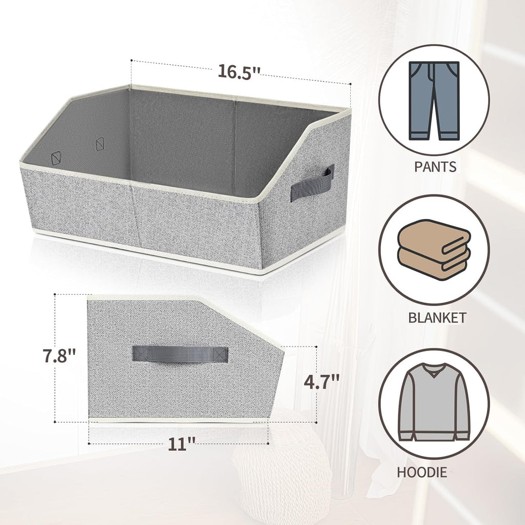 Closet Organizers Bins 6 Packs - Large Closet Shelf Organizer with Handles, Fabric Trapezoid Storage Bins