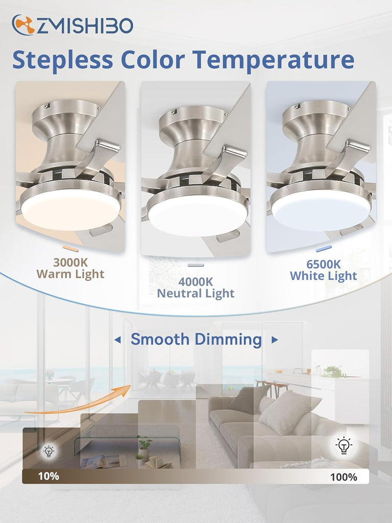42 Inch Ceiling Fan with Light, App&Remote Control, Flush Mount Low Profile, Dimmable 20W LED Light, Quiet Reversible Motor for Bedroom, Living Room, Apartment, Nickel A101-B0F8B6BXSD