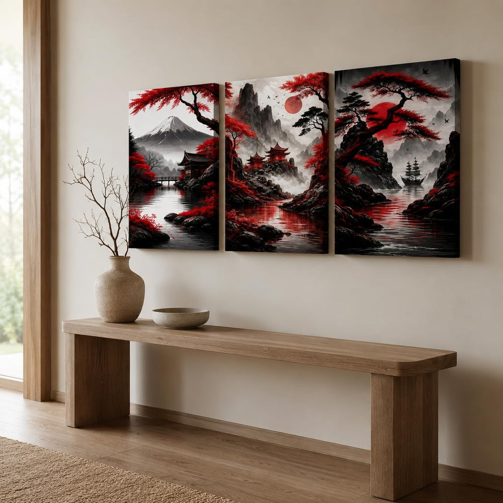 3 Piece Wall Art 16 x 20 Inches, Framed Canvas Set, Modern Botanical Vase Wall Decor Bedroom Office Hallway, Neutral